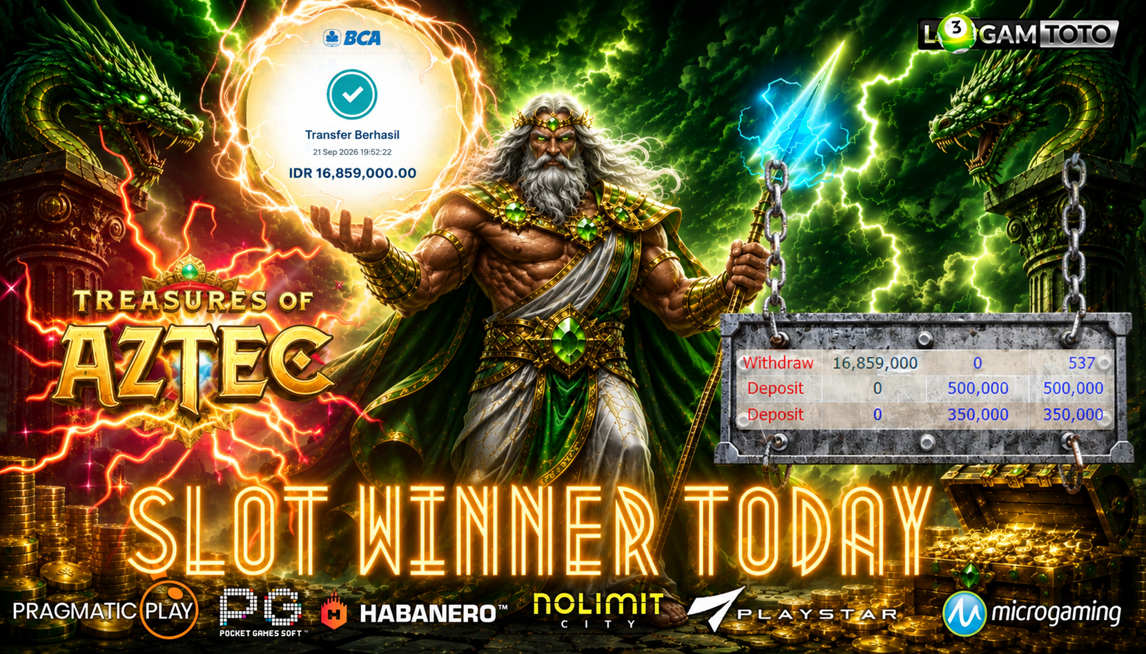 SELAMAT KEPADA MEMBER SETIA LOGAMTOTO BERHASIL JACKPOT 16.859.000 DI PERMAINAN SLOT TREASURES OF AZTEC PG SOFT